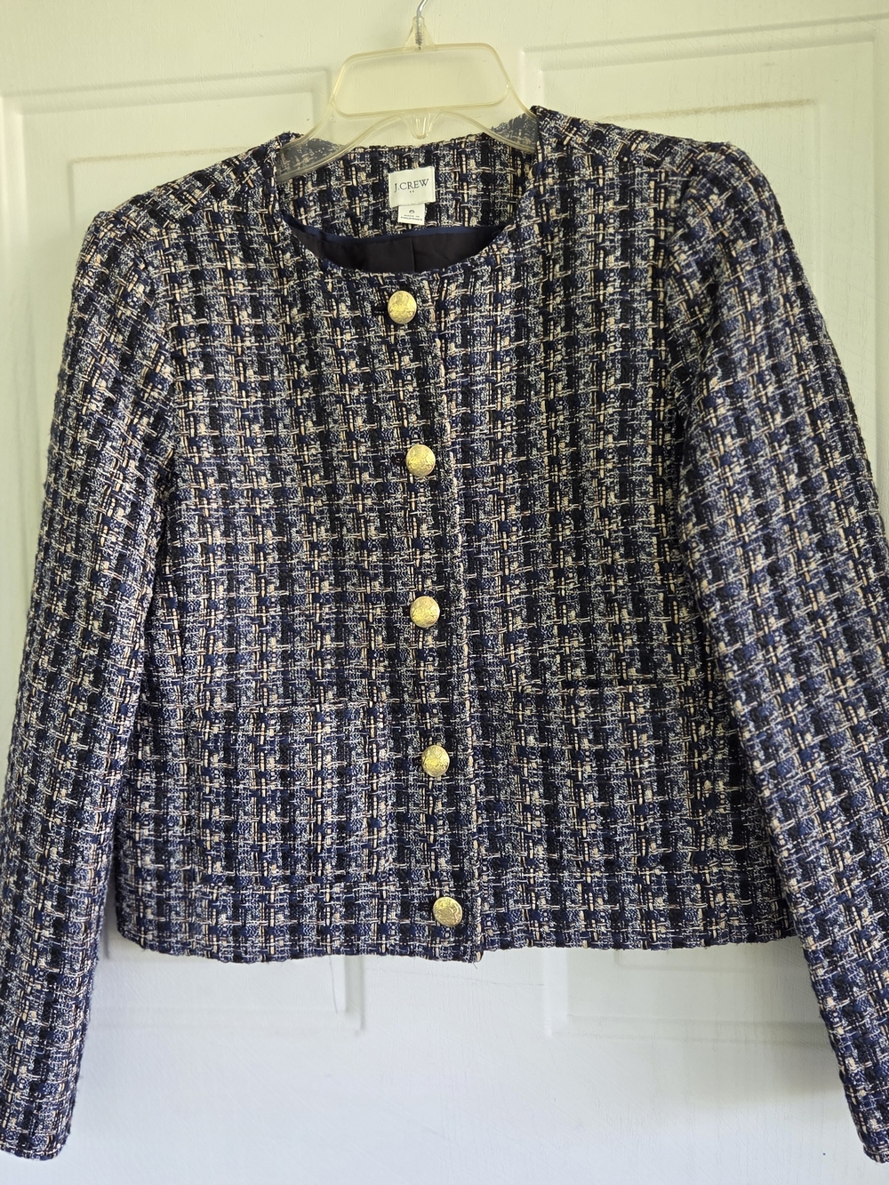 J. Crew Navy and Cream Tweed Gold-Button Jacket